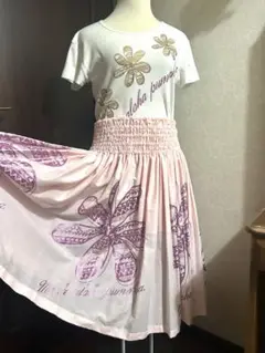 ☆パウスカート☆ハワイアンスカート☆ピンクラメ☆ハワイアンTシャツ☆セット☆