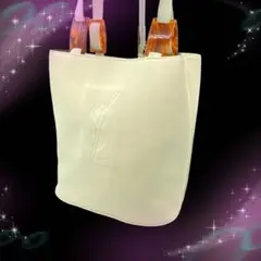 《超美品 ヴィンテージ》 イヴ サン ローラン トートバッグ アイボリー