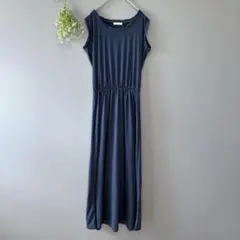 エレム［M］シワになりにくい　ウエストマーク　マキシ丈ノースリーブワンピース
