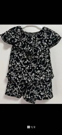 花柄白×黒 上下