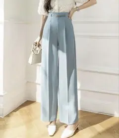seu センタープレスセミワイドパンツ　ブルー