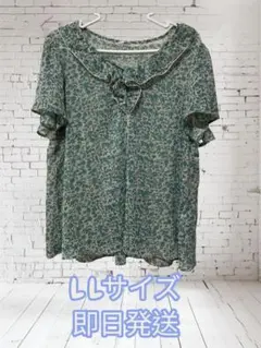 グリーン花柄フリル　トップス　 LL persodea
