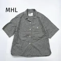 美品 MHL マーガレットハウエル 半袖 コットンリネン シャツ Ⅱ 白黒