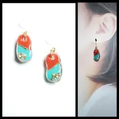 No.510-C　【値下げ】ツートン⭐ビジュー☆ピアス・イヤリング(小ぶり)