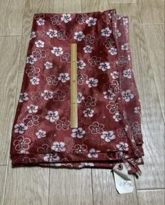 119昭和レトロ　赤色花柄生地 約90×270cm 未使用品