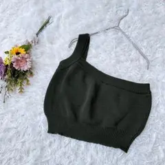 Raf Raf◈ワンショルダー ニット クロップド丈 重ね着 ダークグリーン M