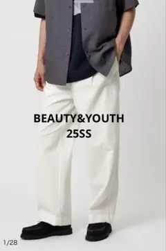 25SS BEAUTY&YOUTHクール チノ 2プリーツ パンツ ホワイト