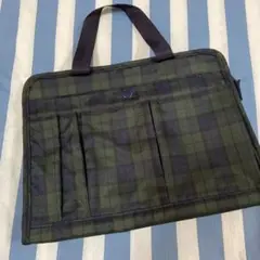 【美品】無印良品　ダークグリーンチェック ポーチ/バッグインバッグ