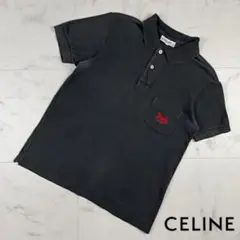 CELINE ブランドロゴ刺繍入り 半袖ポロT ブラック サイズS*CB135