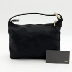 【極美品】FENDI バニティ ミニポーチ アニマル柄 レザー キャンバス 黒