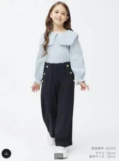 GU　キッズ　150cm　GIRLS　マリンプルオンワイドパンツ　ネイビー