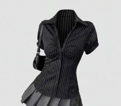 SHEIN 黒 ストライプ シャツ