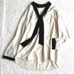美品 ロートレアモン 洗えるバイカラーボウタイブラウス 長袖 シャツ 日本製