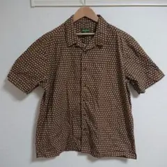 美品 Eddie Bauer 総柄 シャツ オープンカラー XL 半袖 ブラウン