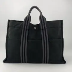 エルメス フールトゥMM トート ハンドバッグ キャンバス 黒 EN422