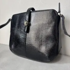 美品✨JRA公認 ショルダーバッグ リザード レザー ブラック 金具