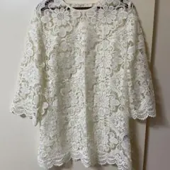 【美品】ホワイトアイボリー 花柄 レース チュニック Mサイズ