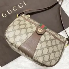 美品♡オールドグッチ アクセコ ショルダーバッグ シェリーライン PVC 茶