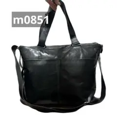 【良品】m0851 トートバッグ アニリン シワ加工 ロゴ レザー グレー系 良品】m0851 トートバッグ アニリン シワ加工 ロゴ レザー