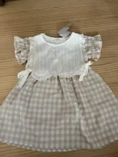 トイザらス ワンピース 90 夏服 女の子 チェック ベージュ ベビザらス