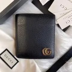 箱・保存袋付✨グッチ 二つ折り GG プチ 黒 GGマーモント
