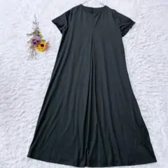 美品＊SHEIN　半袖ロングワンピース　Aライン　マキシ　シンプル　黒　2XL