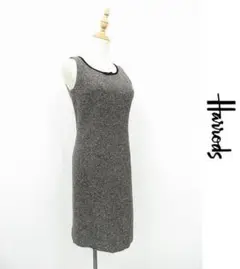 H134/美品 Harrods ひざ丈ワンピース ドレス ツイード シルク混 1