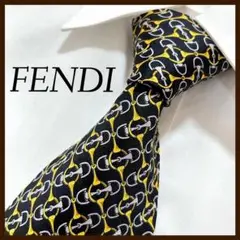 美品 フェンディ ネクタイ シルク 総柄 ホースビット チェーン柄 格子柄