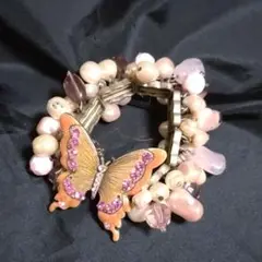 バタフライビジューブレスレット・ピンク
