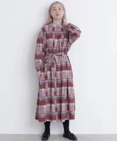 l'atelier du savon C/ネルチェック ゆったりワンピース