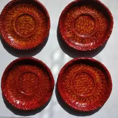 竹を編んで漆を重ねた籃胎茶托　4枚セット　新品そう