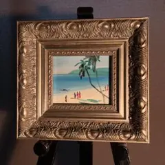 手書き油絵 ミニアート ビーチ 額付 絵画 インテリア 油彩画