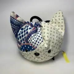 巾着　ちび猫ブチ:青い水玉No.89-CM