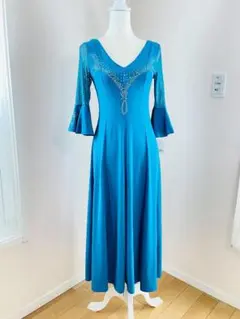 ✨新品✨社交ダンスワンピース、ターコイズブルー Mサイズ