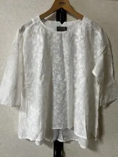 【新品未使用タグ付き】REAC レース 刺繍 七分丈トップス