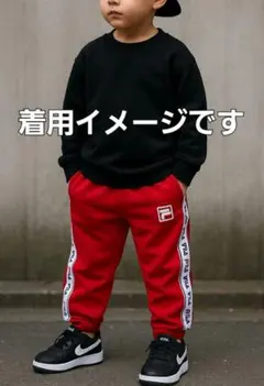 美品　FILA フィラ ロゴラインパンツ キッズ 110 赤 ジャージ スポーツ