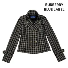 【美品】バーバリーブルーレーベル ピーコート ショート丈 チェック 38 黒