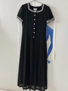 【古着】ブラックプリーツロングワンピース