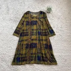 【GEORGESRECH】チュニックワンピース 七分袖 チェック柄 総丈 紐付き