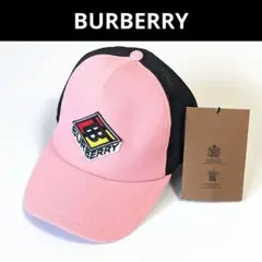 バーバリー キャップ 帽子 L ピンク×ブラック ウール ナイロンメッシュ