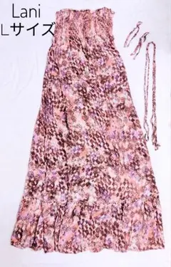 アクアラニ　Ｌサイズ　花柄マキシワンピ　フレアスカート　赤白　総柄