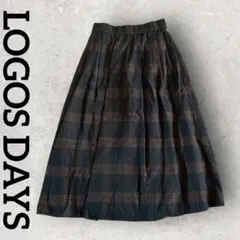 LOGOS DAYS チェック柄スカート マキシスカート フレア (L)ブラック