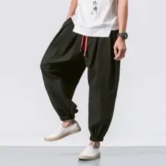 サルエルパンツ　カジュアル　イージーパンツ　リラックス　L ブラック