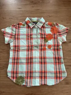 GAP kids 半袖シャツ 水色とオレンジのチェック柄