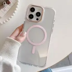 iPhone15ケース　MagSafe　ピンク　クリアケース　シンプル