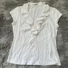 美品✨【NARA CAMICIE】 フリル付きホワイトTシャツ M相当 オフィス