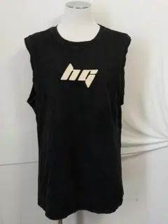 ブラック ノースリーブTシャツ ロゴ入り