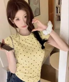 SHEIN ドット イエロー Tシャツ