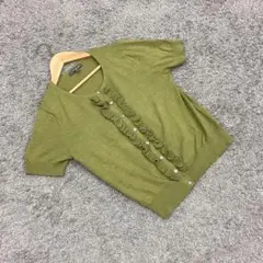 ✨LAURA ASHLEY✨ローラアシュレイ♡半袖カーディガン♡フリル♡緑(S)