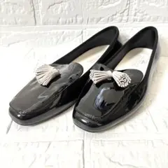 【新品未使用】TEMPERATE タッセル付き　レインシューズ ブラック25.5